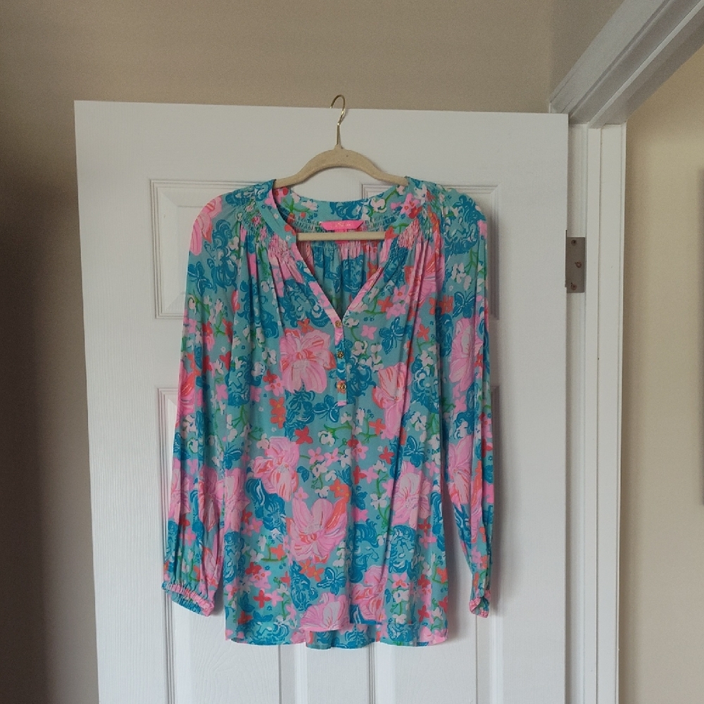 Lilly Pulitzer Teal and Pink Floral Top